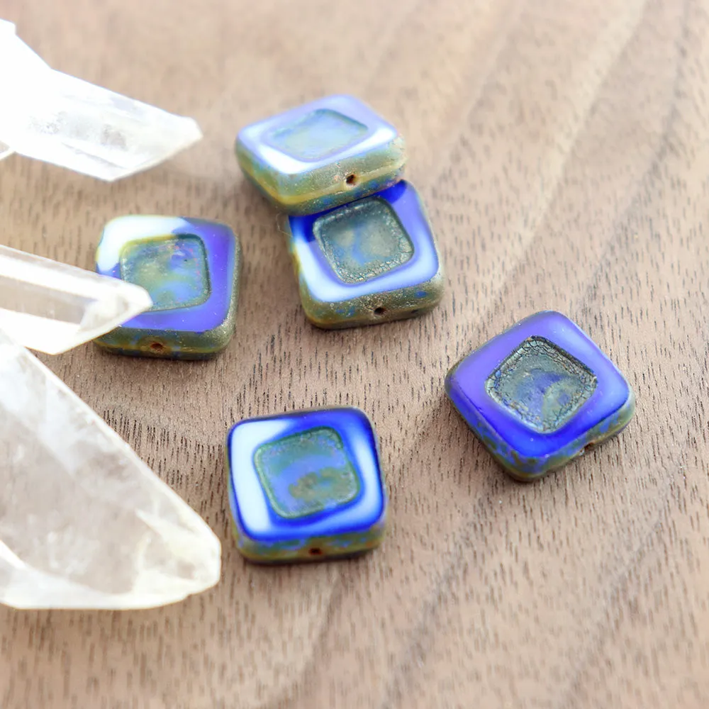 4 Square Czech Table Cut Glass Beads - Ombre - 14mm - Choose Your Color!
