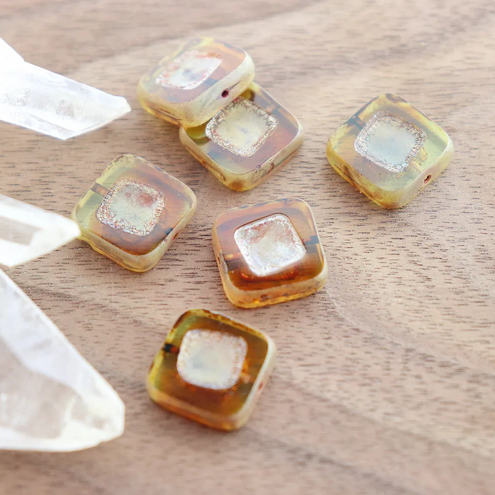 4 Square Czech Table Cut Glass Beads - Ombre - 14mm - Choose Your Color!