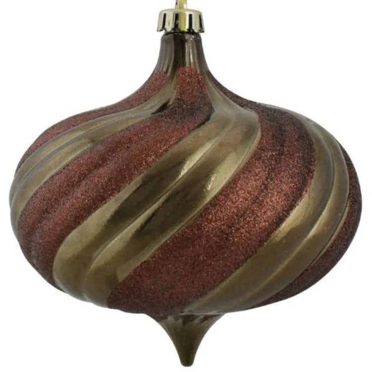 5.75" Mocha Brown Swirl Two-Finish Onion Drop Shatterproof Christmas Ornaments Set of 4