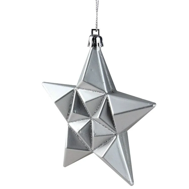 5" Silver Splendor Star Shatterproof Christmas Ornaments Set of 12