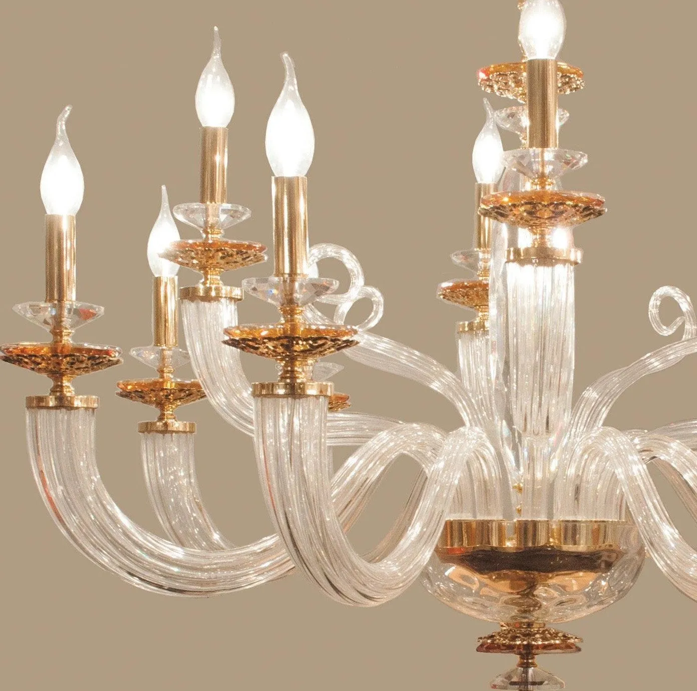 Atalia Clear Glass Shiny Gold Plated Chandelier