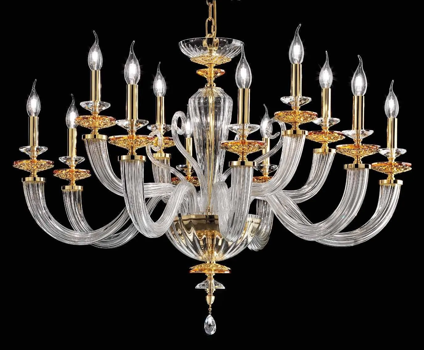 Atalia Clear Glass Shiny Gold Plated Chandelier