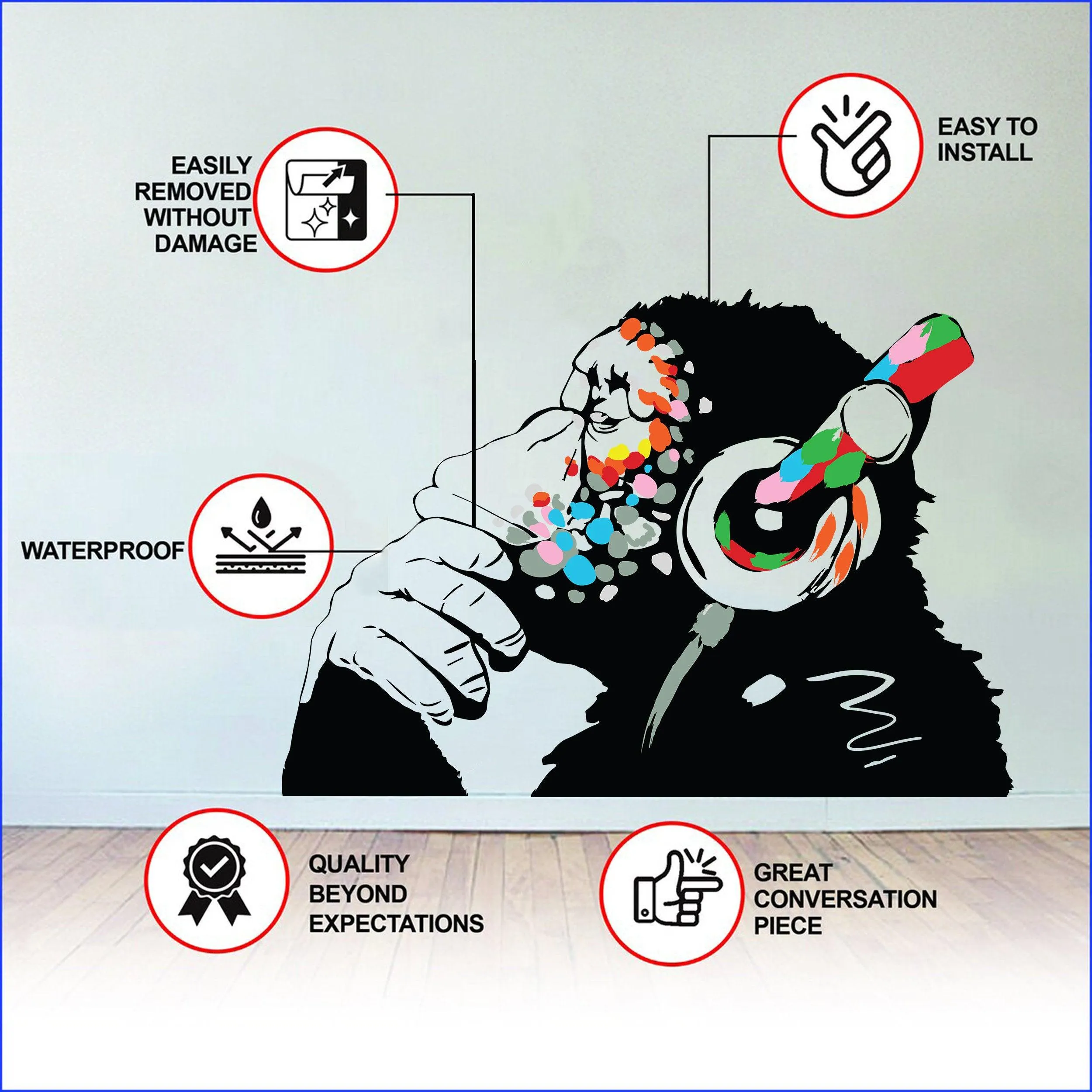 Banksy Thinking Monkey Sticker - Art Vinyl Street Dj Baksy Wall Decal