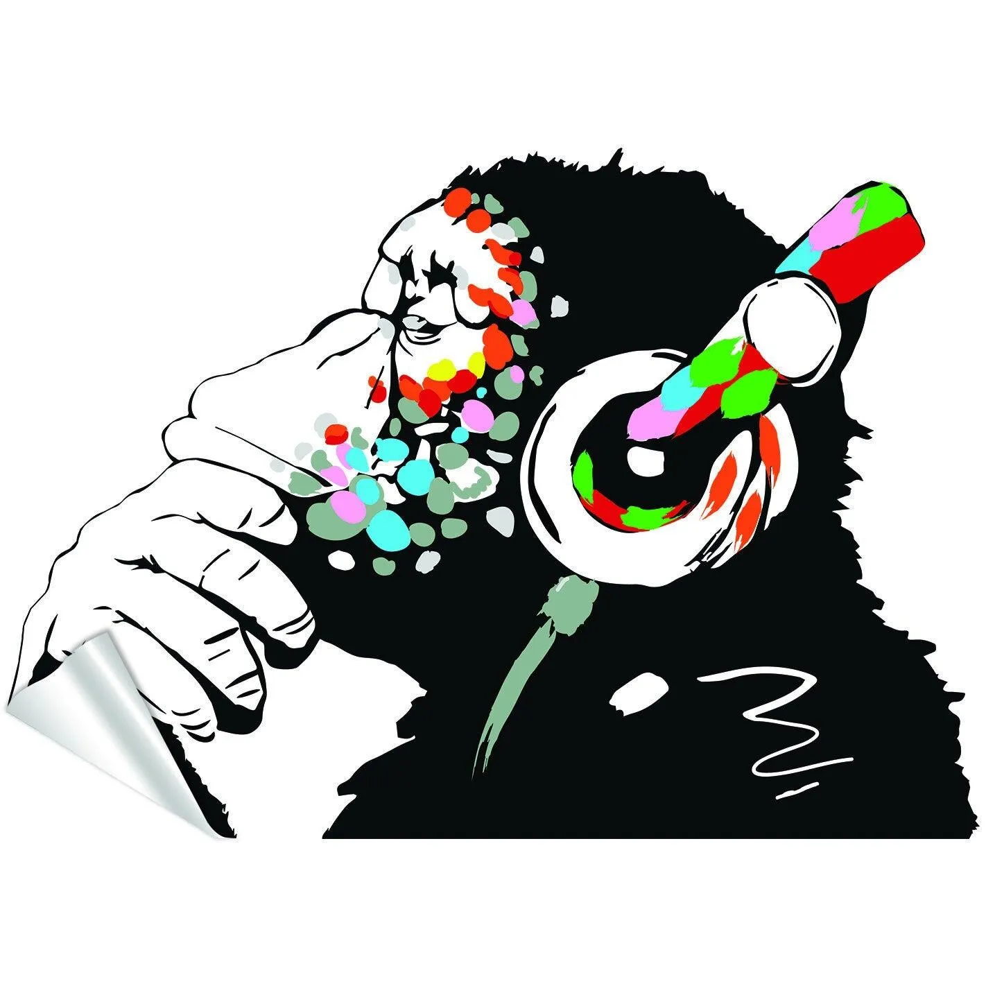Banksy Thinking Monkey Sticker - Art Vinyl Street Dj Baksy Wall Decal