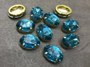 Blue Oval Resin Stones with Catcher (18x13 mm) (Wholesale)