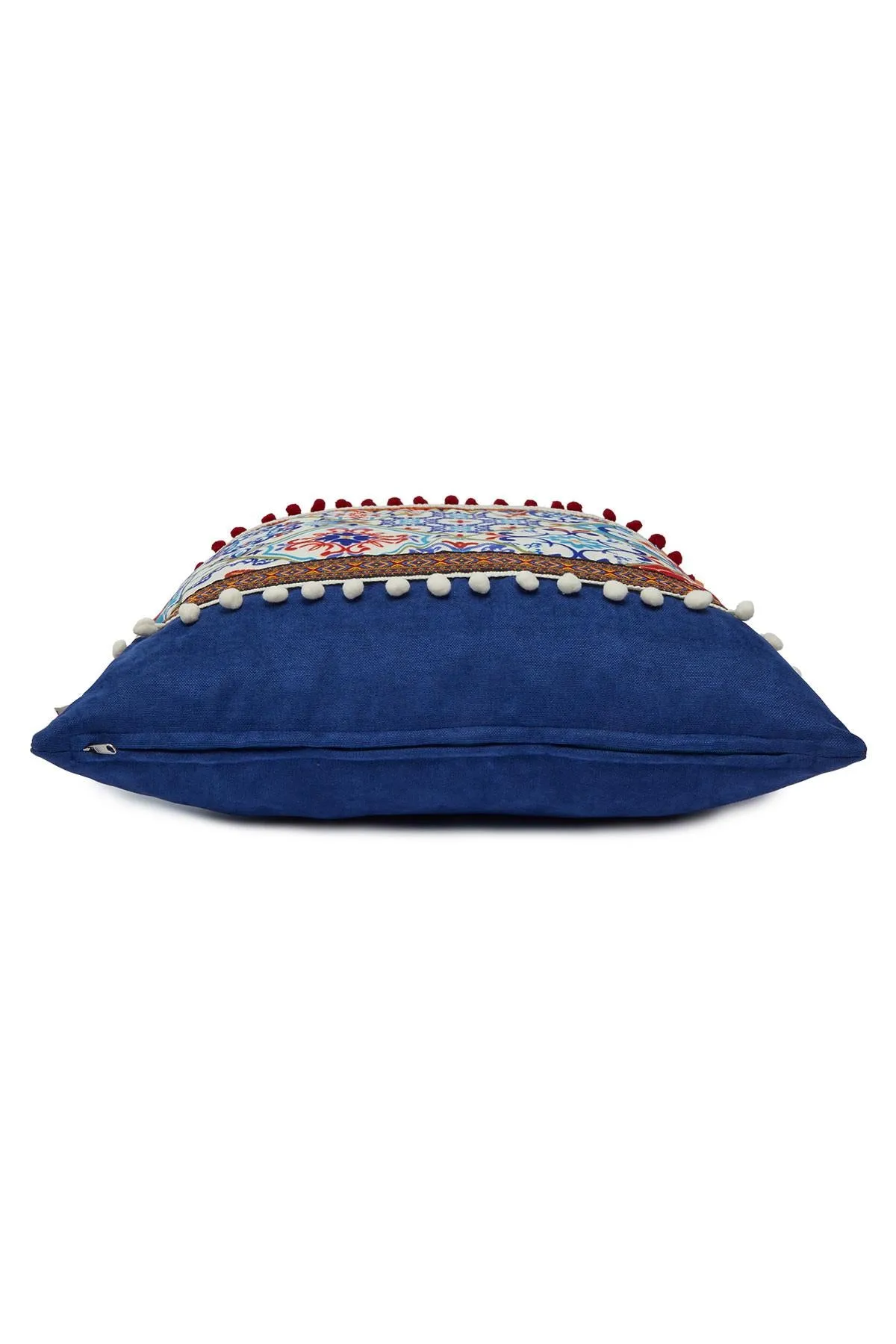 Boho Decorative Colourful Throw Pillow Cover 18x18 Inches Mixture of Printed and Knit Fabric Cushion Cover with Pom-pom Details,K-225