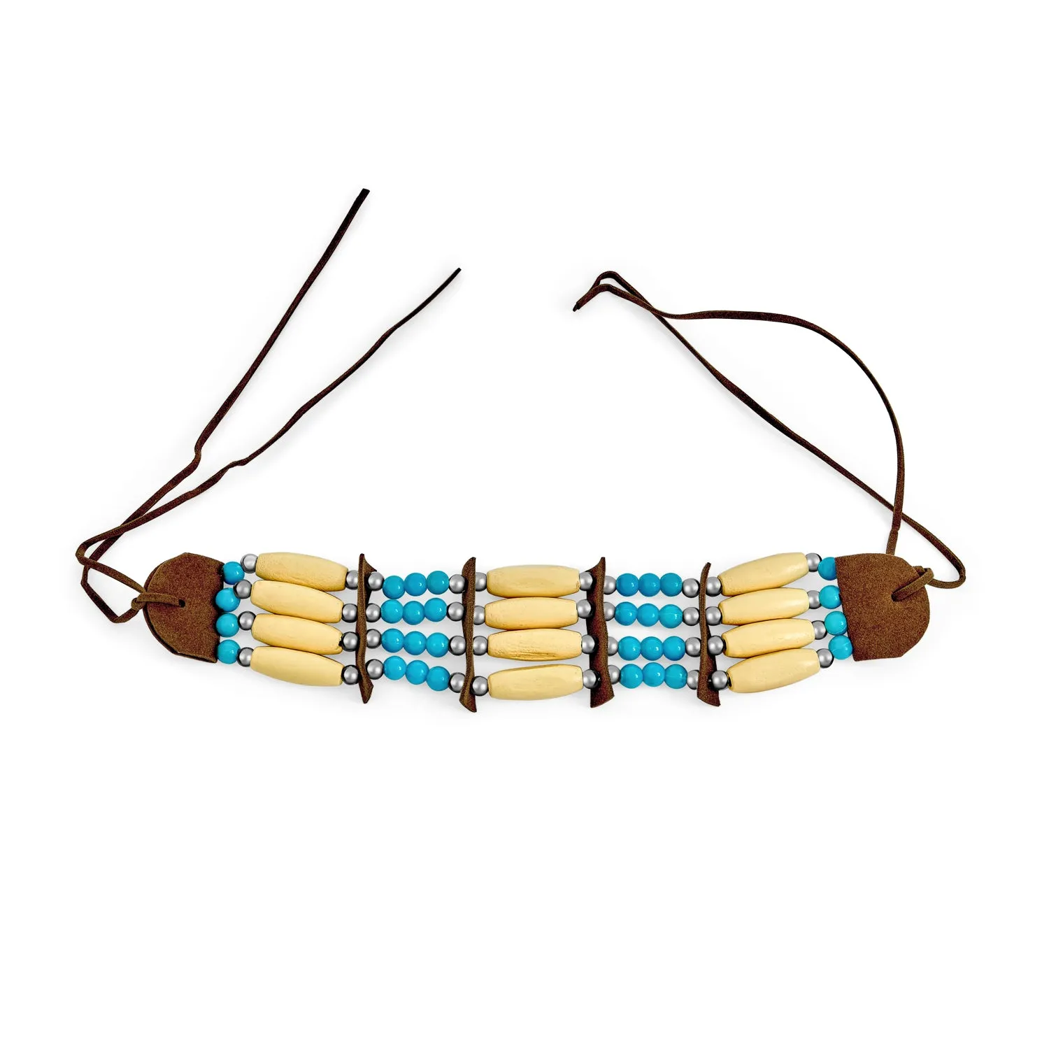 Boho Southwestern Handmade Bead Wood Leather Tribal Choker Necklace for Teens