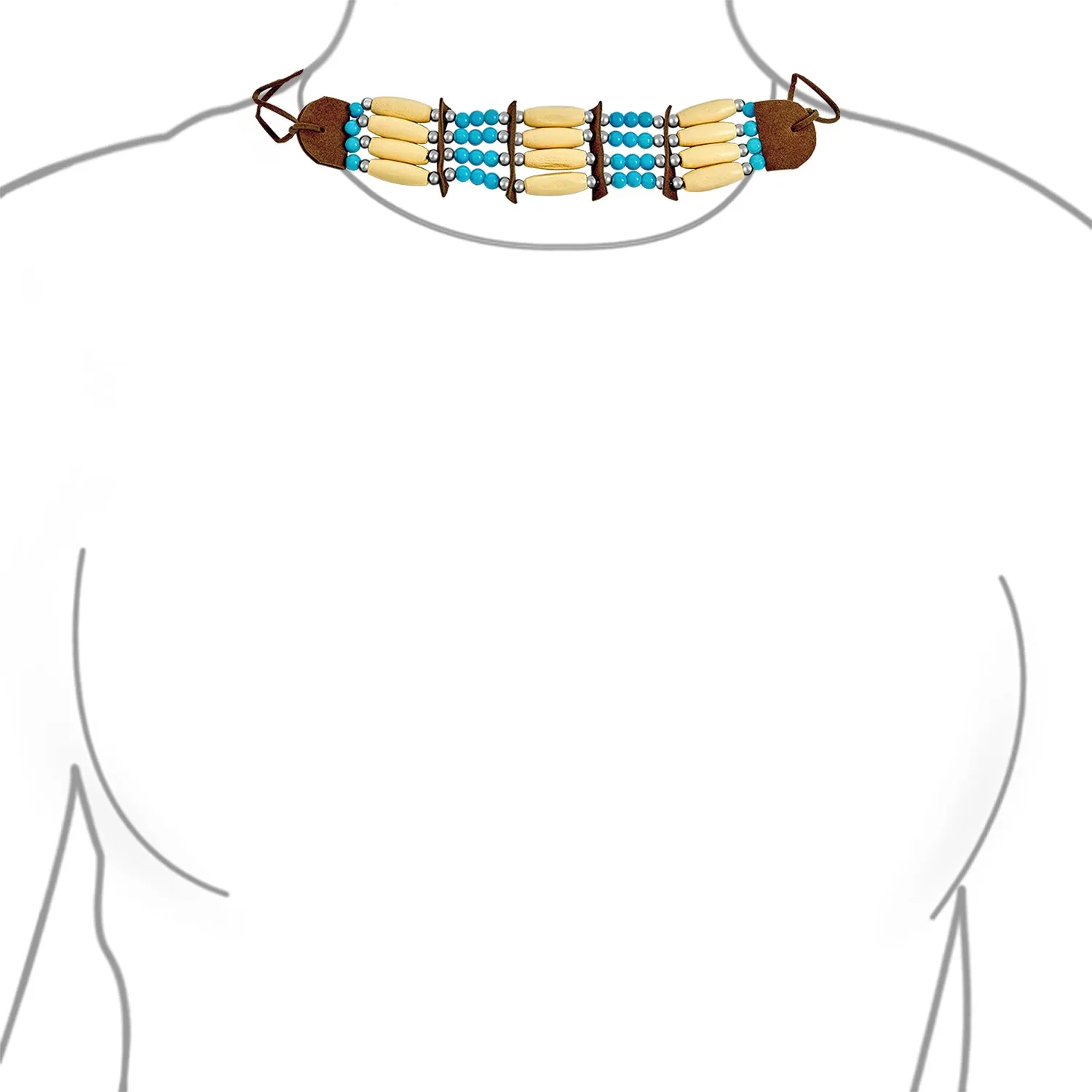 Boho Southwestern Handmade Bead Wood Leather Tribal Choker Necklace for Teens