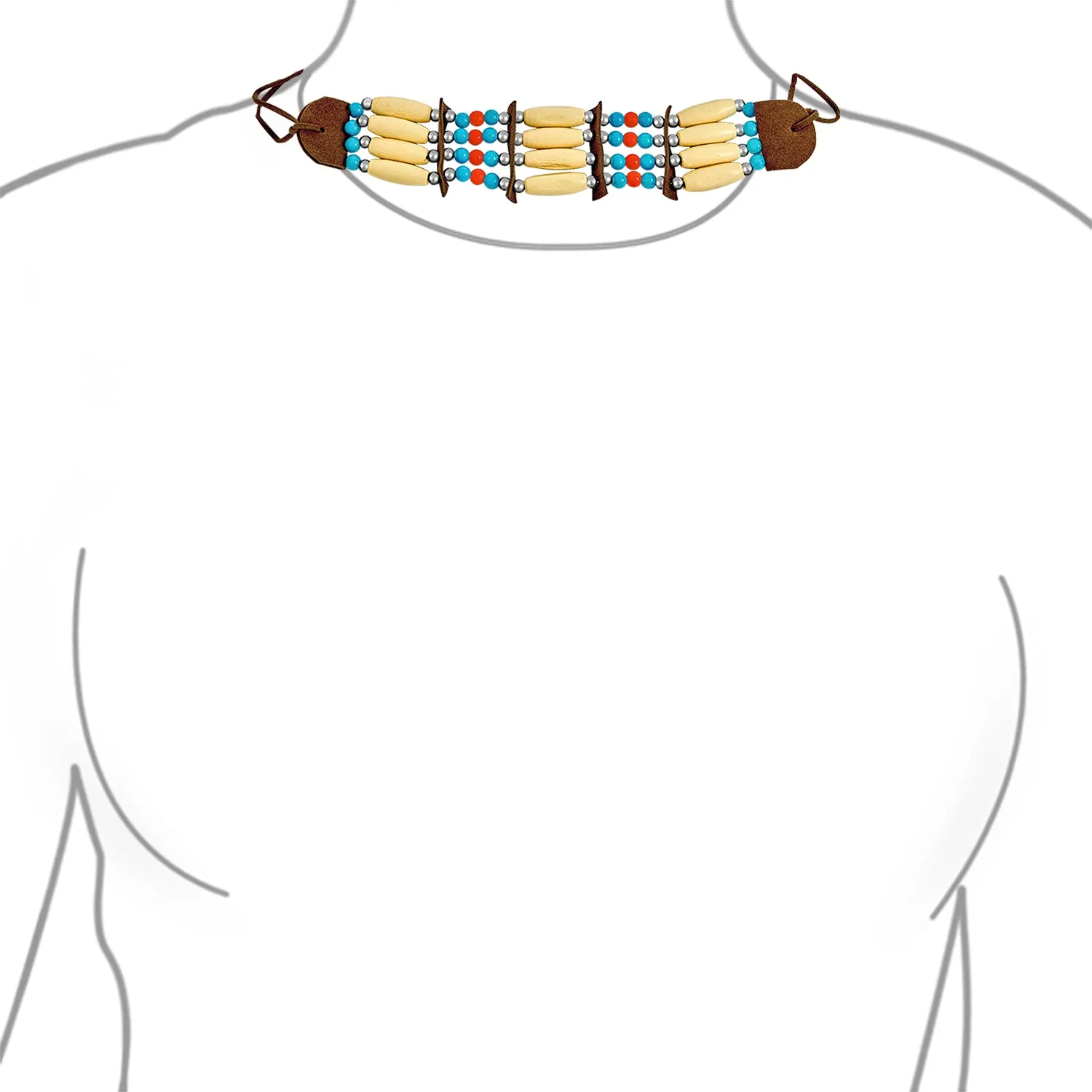 Boho Southwestern Handmade Bead Wood Leather Tribal Choker Necklace for Teens