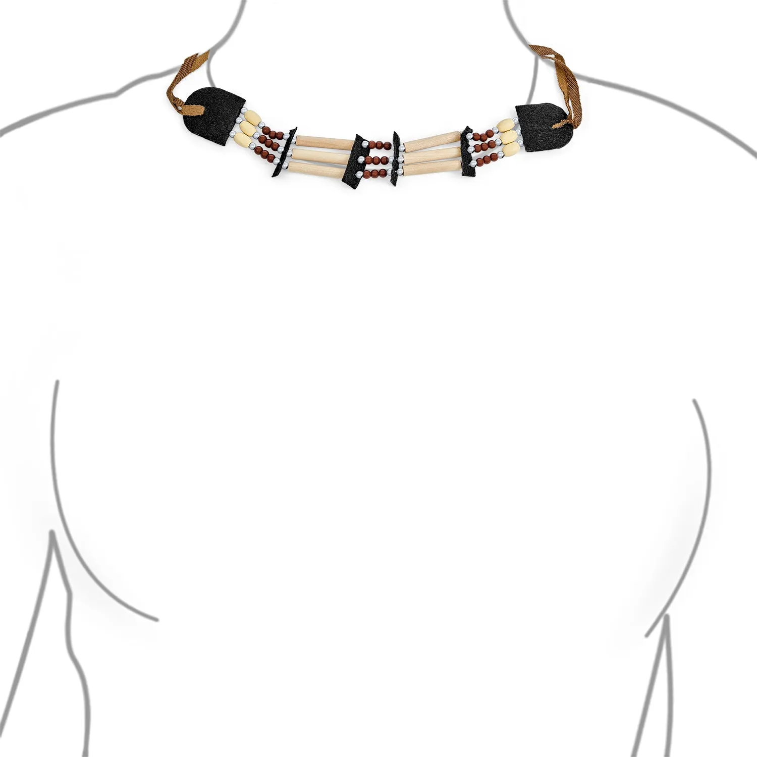 Boho Southwestern Handmade Bead Wood Leather Tribal Choker Necklace for Teens