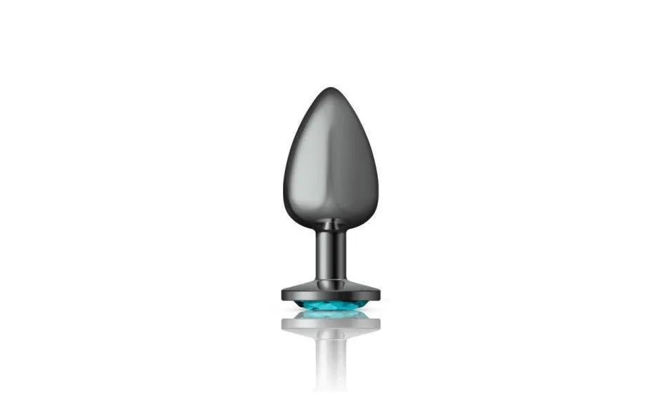 Cheeky Charms Gunmetal Round Butt Plug w Teal Jewel Small