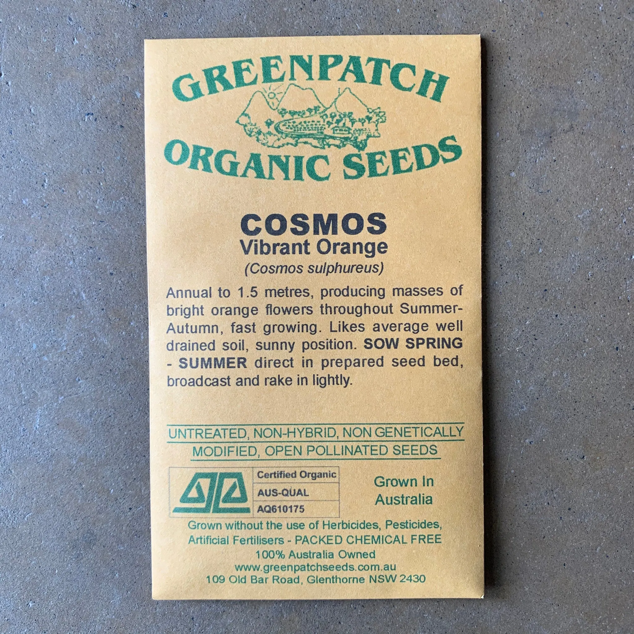 Cosmos 'Vibrant Orange' Greenpatch Seeds