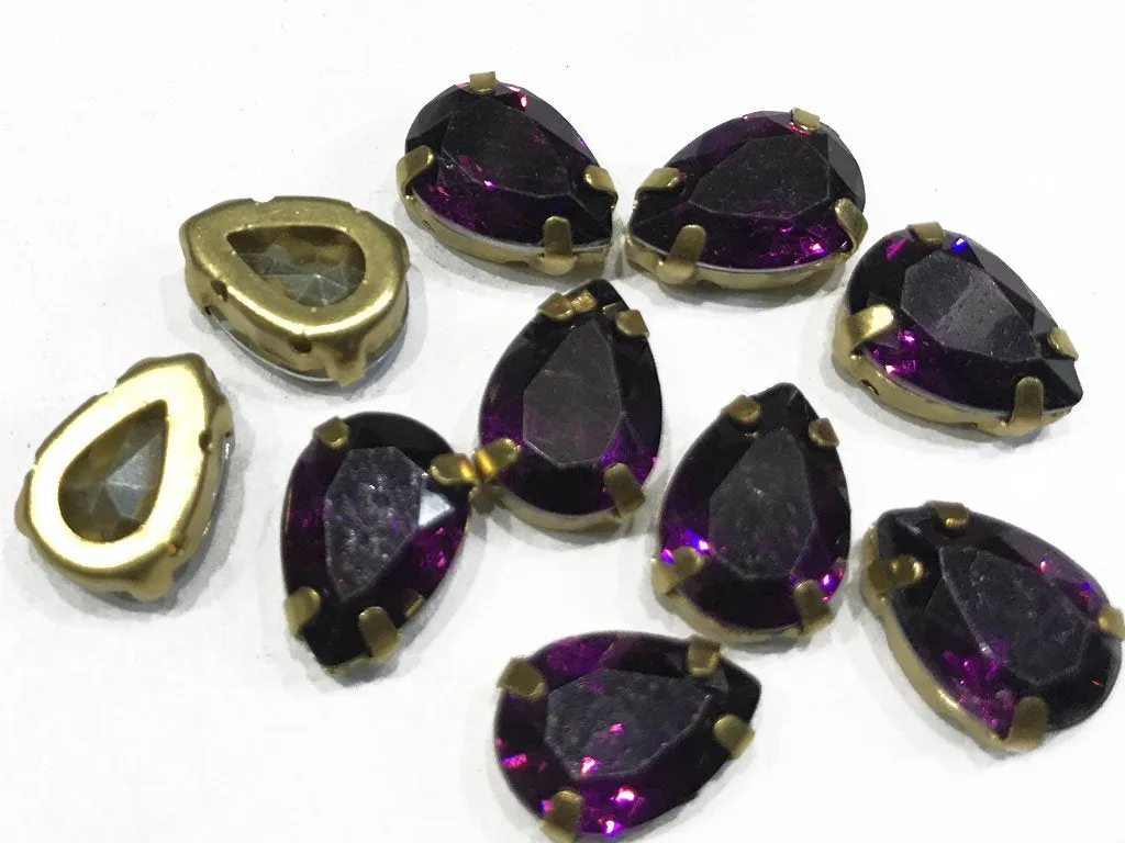 Dark Purple Drop Resin Stones with Catcher (14x10 mm)