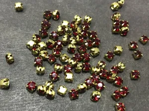 Dark Red Circular Resin Stones with Catcher (16SS - 4 mm) (Wholesale)