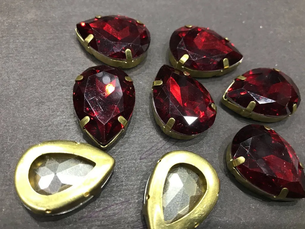 Dark Red Drop Resin Stones with Catcher (25x18 mm)