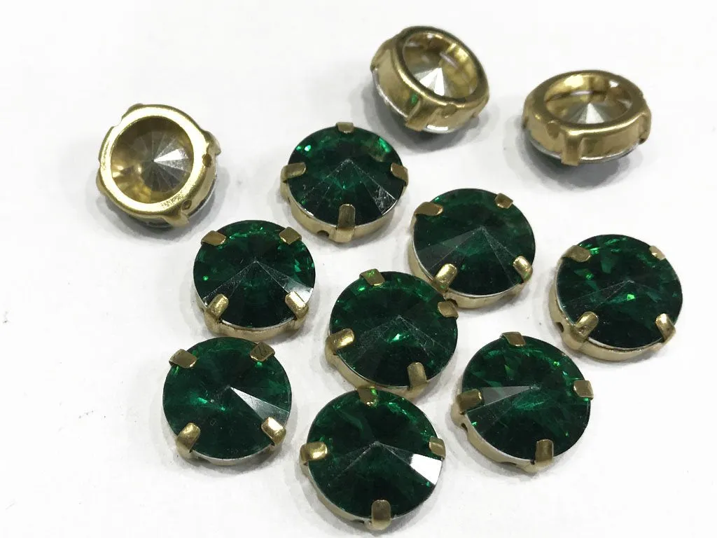 Emerald Green Shiny Circular Resin Stones with Catcher (12 mm)