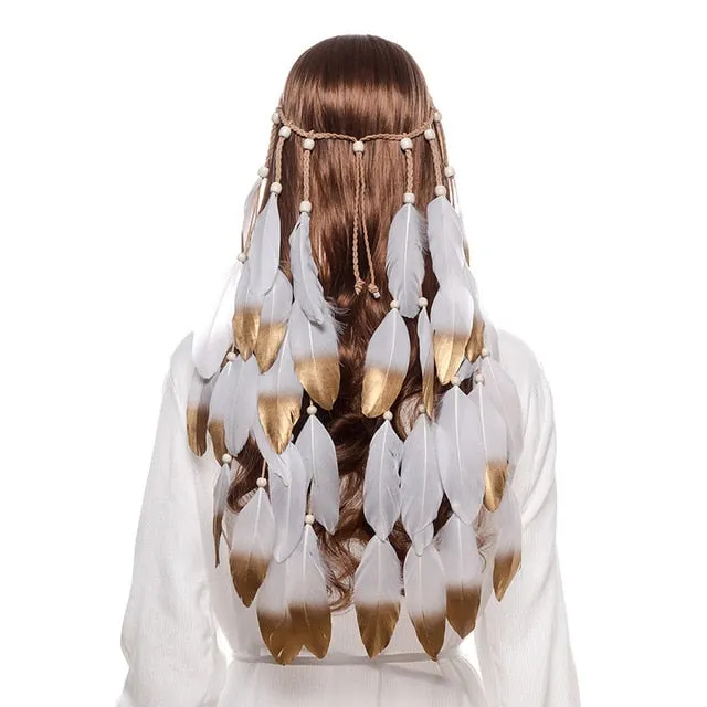 Faith Beaded Feather Headband