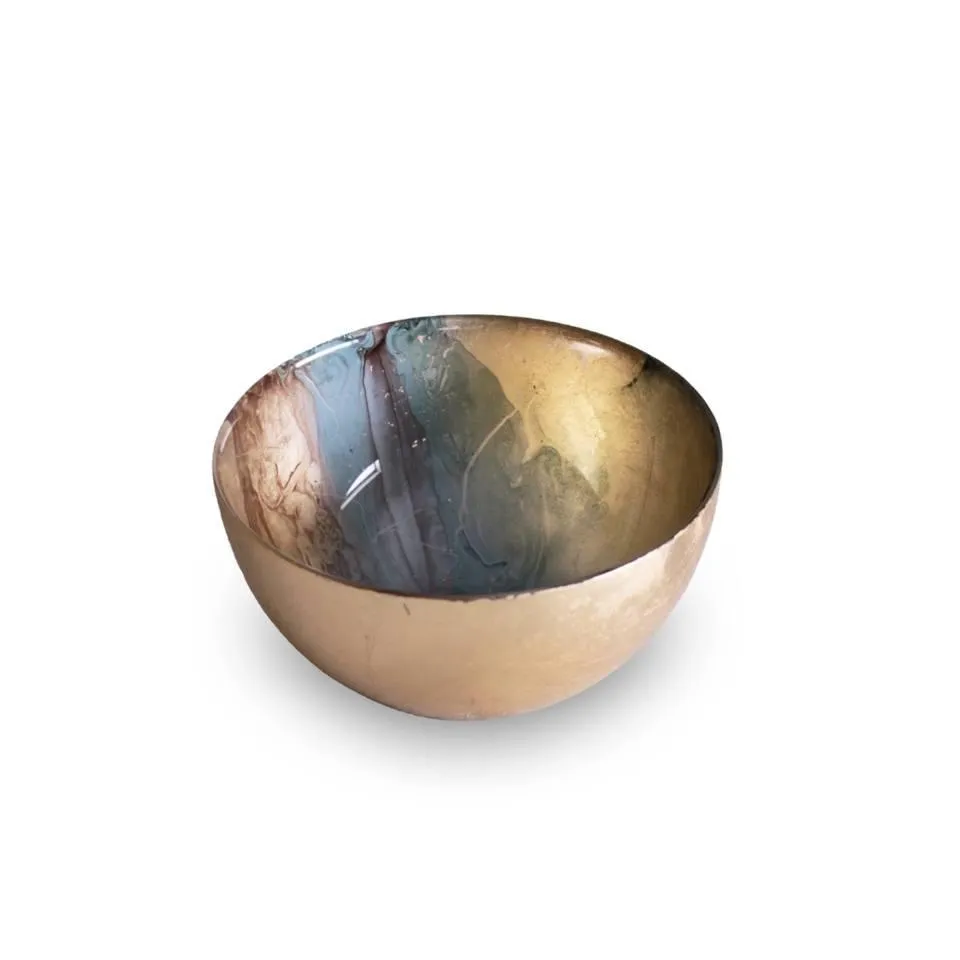 Glass New Orleans Small Foil Leafing Bowl (Light Teal  & Gold)