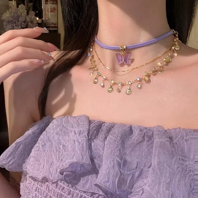 Glitter Layered Butterfly Wax Cord Necklace