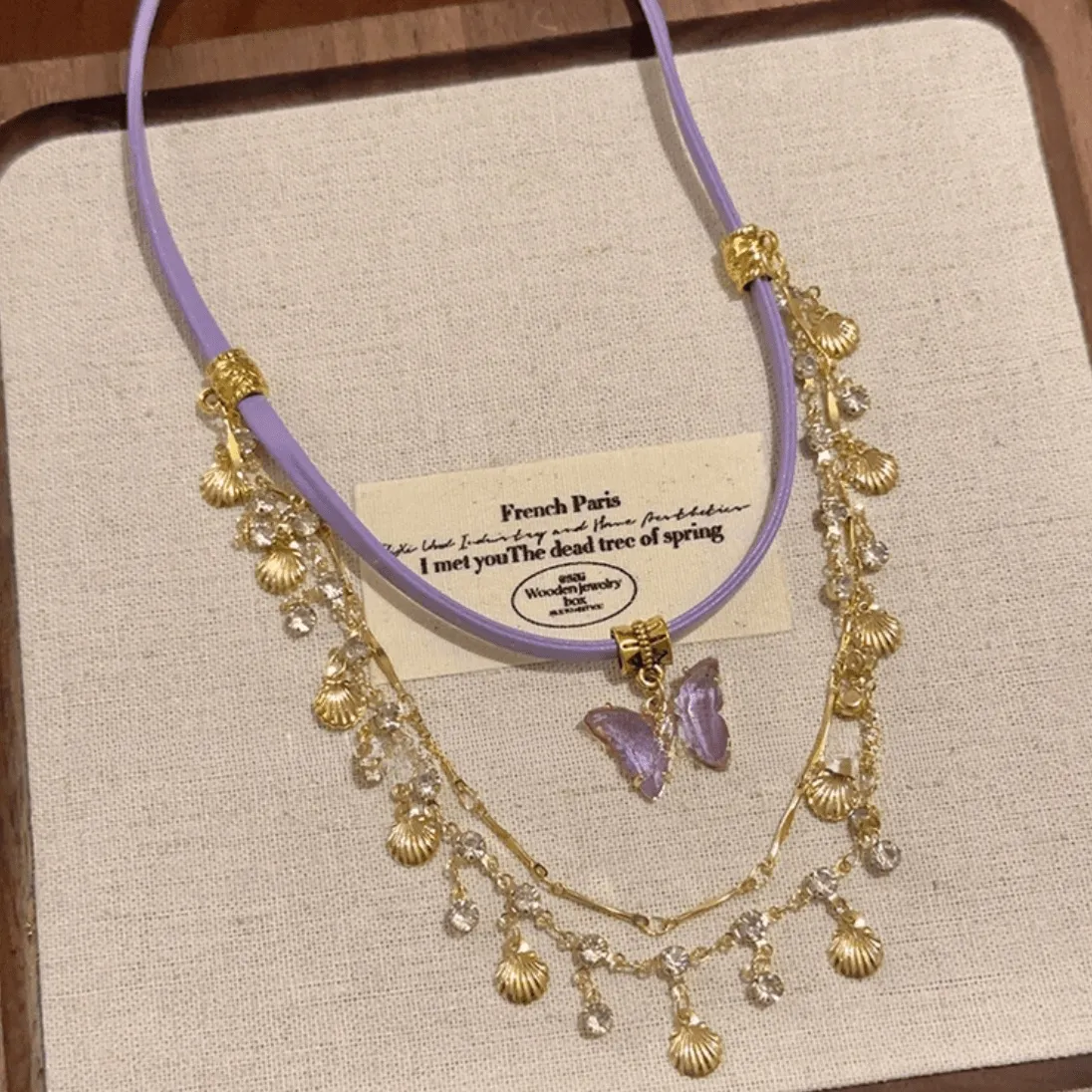 Glitter Layered Butterfly Wax Cord Necklace