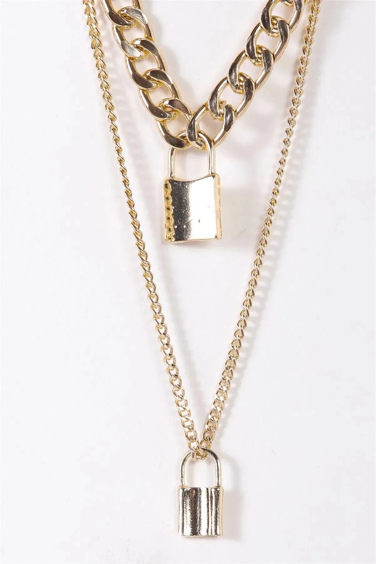 Gold Chunky & Link Chains Padlocks Set Necklace