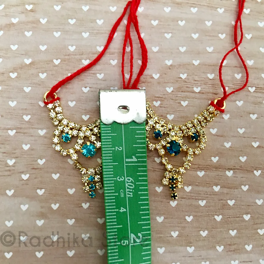 Gold Fancy Rhinestone - Deity Necklace  Choose Teal Blue or Dark Teal - Size Tiny