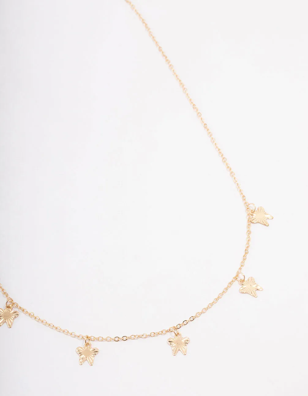 Gold Textured Butterfly Droplet Necklace