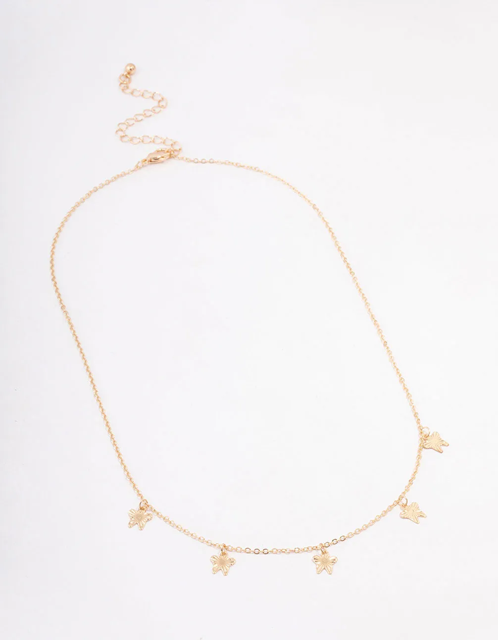 Gold Textured Butterfly Droplet Necklace