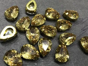 Golden LCT Drop Resin Stones with Catcher (14x10 mm) (Wholesale)