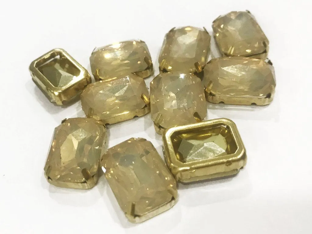 Golden Opal Rectangular Resin Stones with Catcher (18x13 mm)