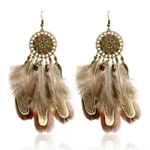 Long Feather Native Indian Dreamcatcher Earrings