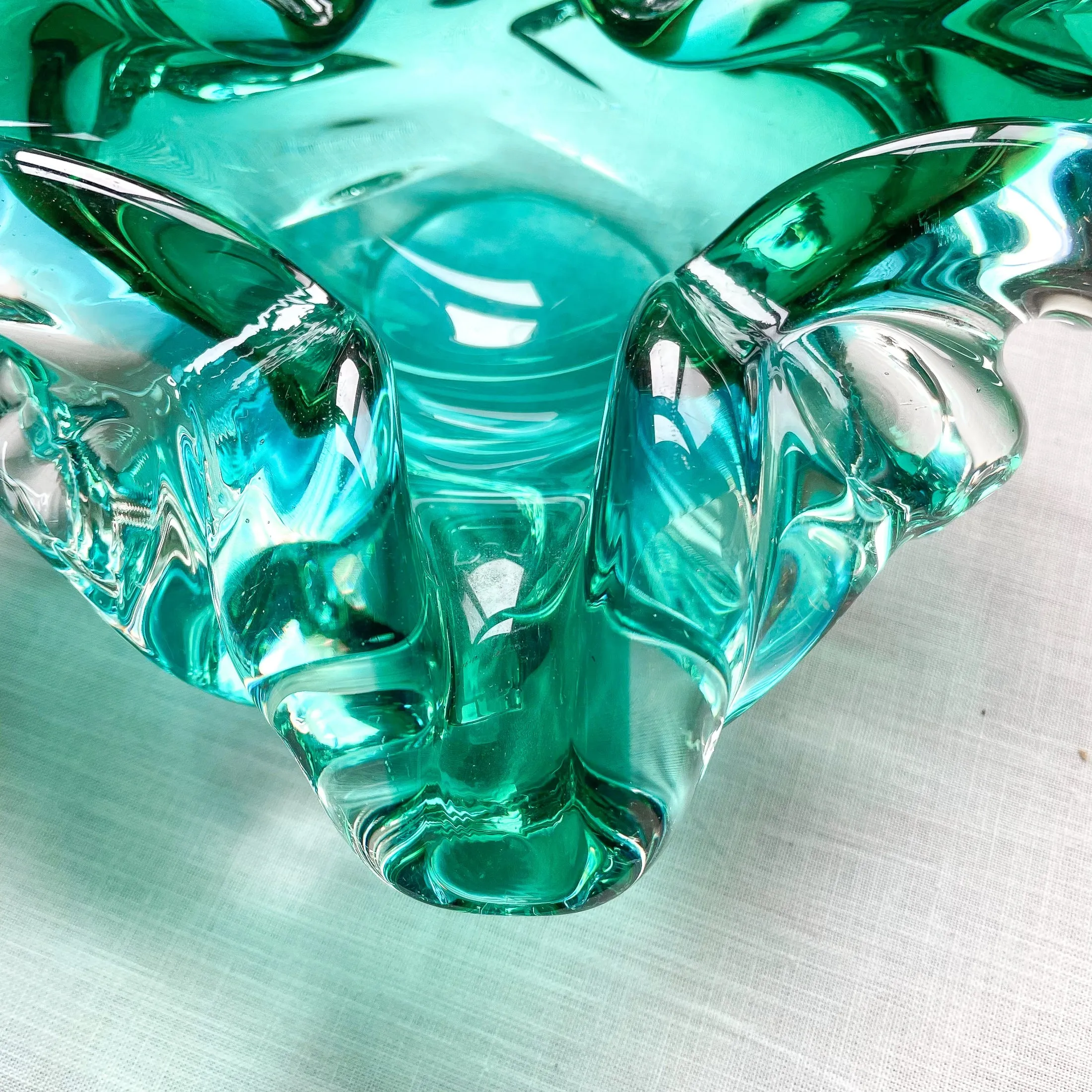MCM Vintage Handblown Glass Bowl, Turquoise/Aqua Art Glass