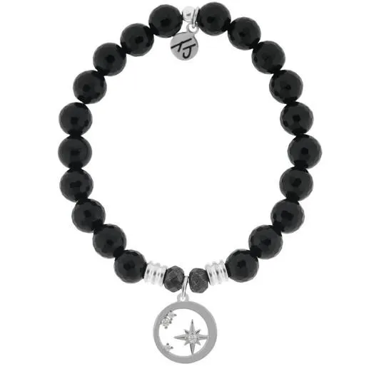 Onyx Stone Bracelet with What is Meant to Be Sterling Silver Charm