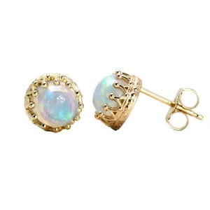 Opal Earrings 14K Gold Crown Design Studs October Birthstone
