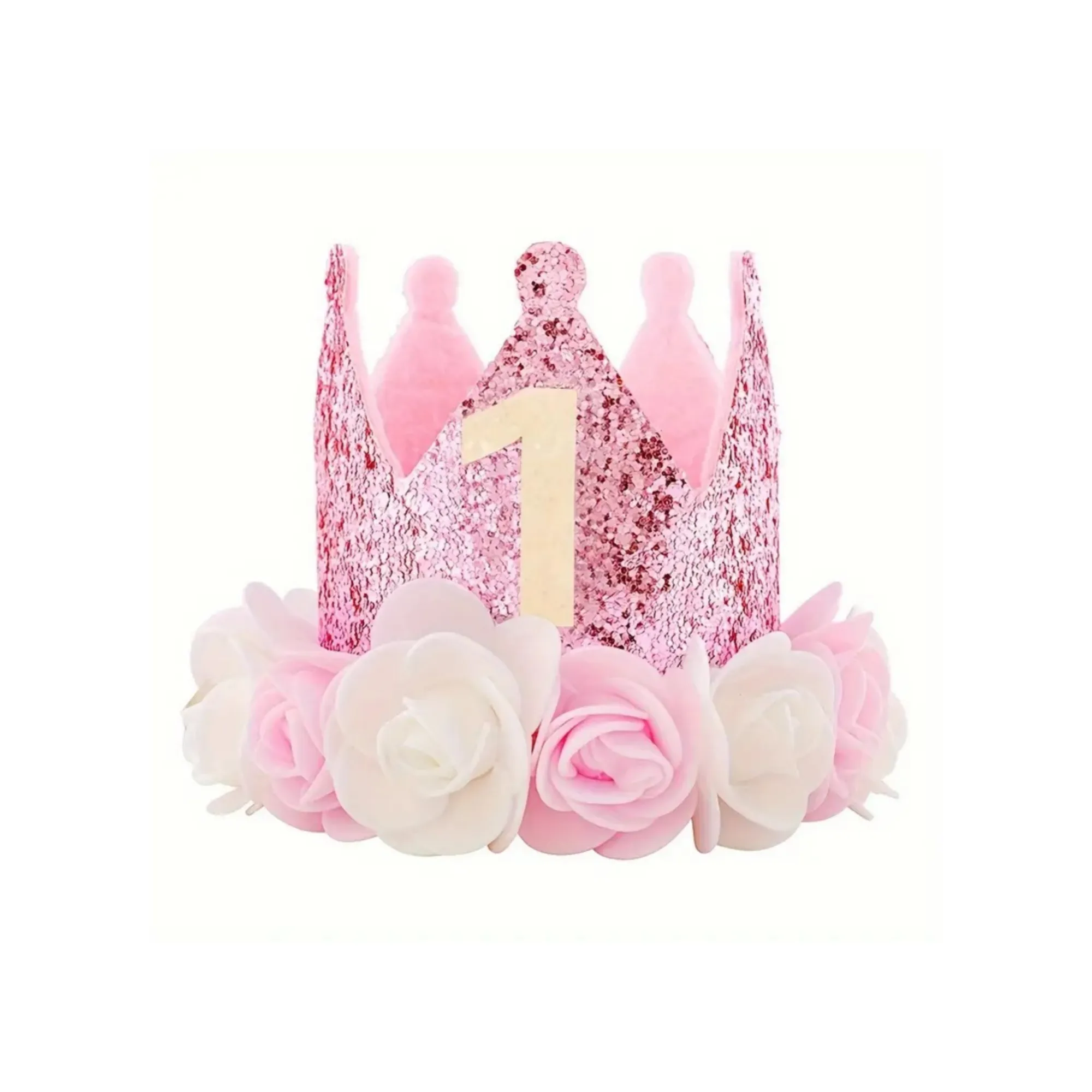 Pink And White Princess First Birthday Floral Felt Party Crown Tmb-124-1