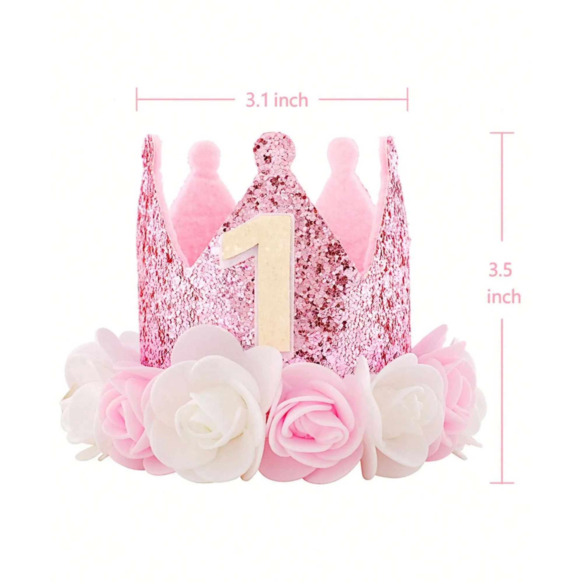 Pink And White Princess First Birthday Floral Felt Party Crown Tmb-124-1