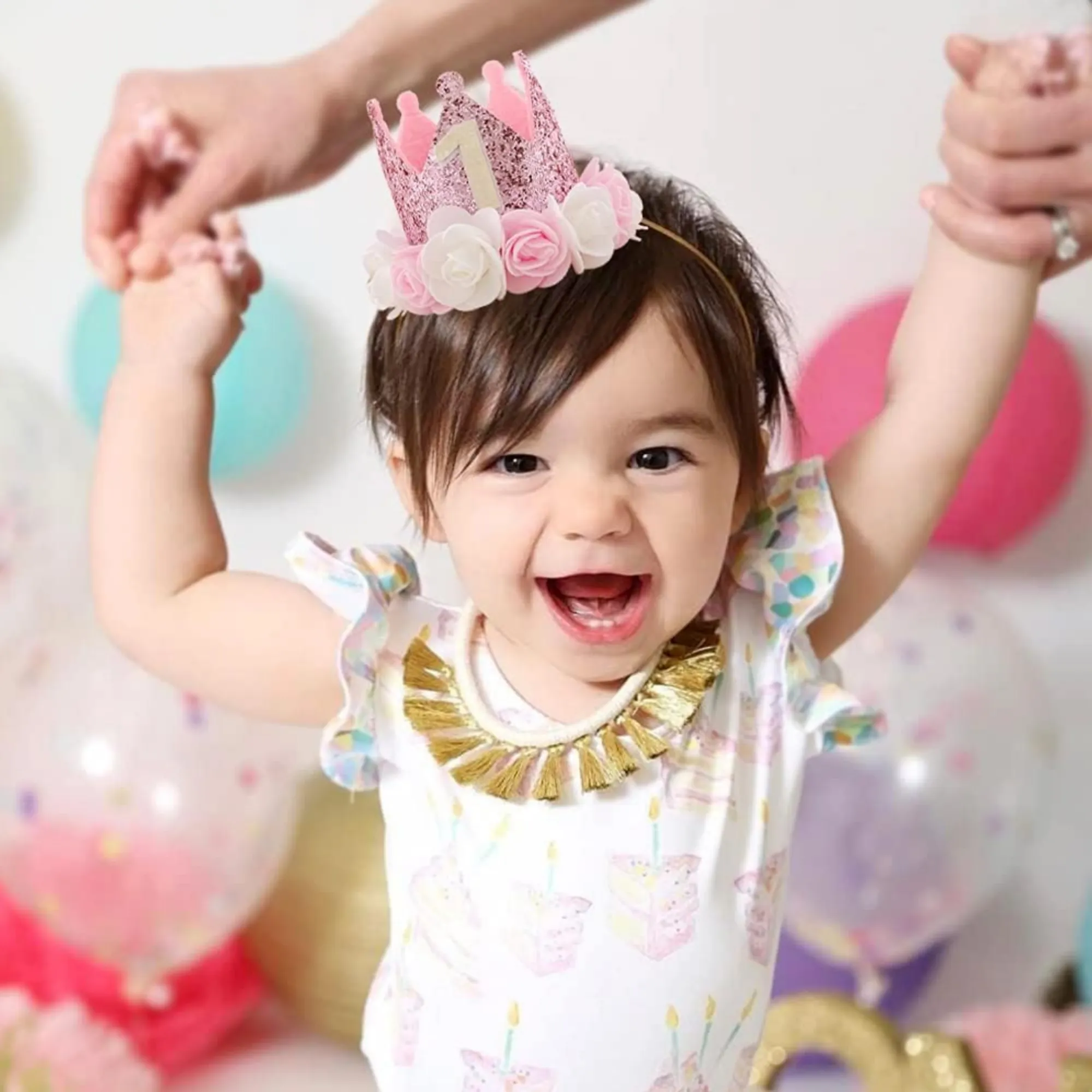 Pink And White Princess First Birthday Floral Felt Party Crown Tmb-124-1