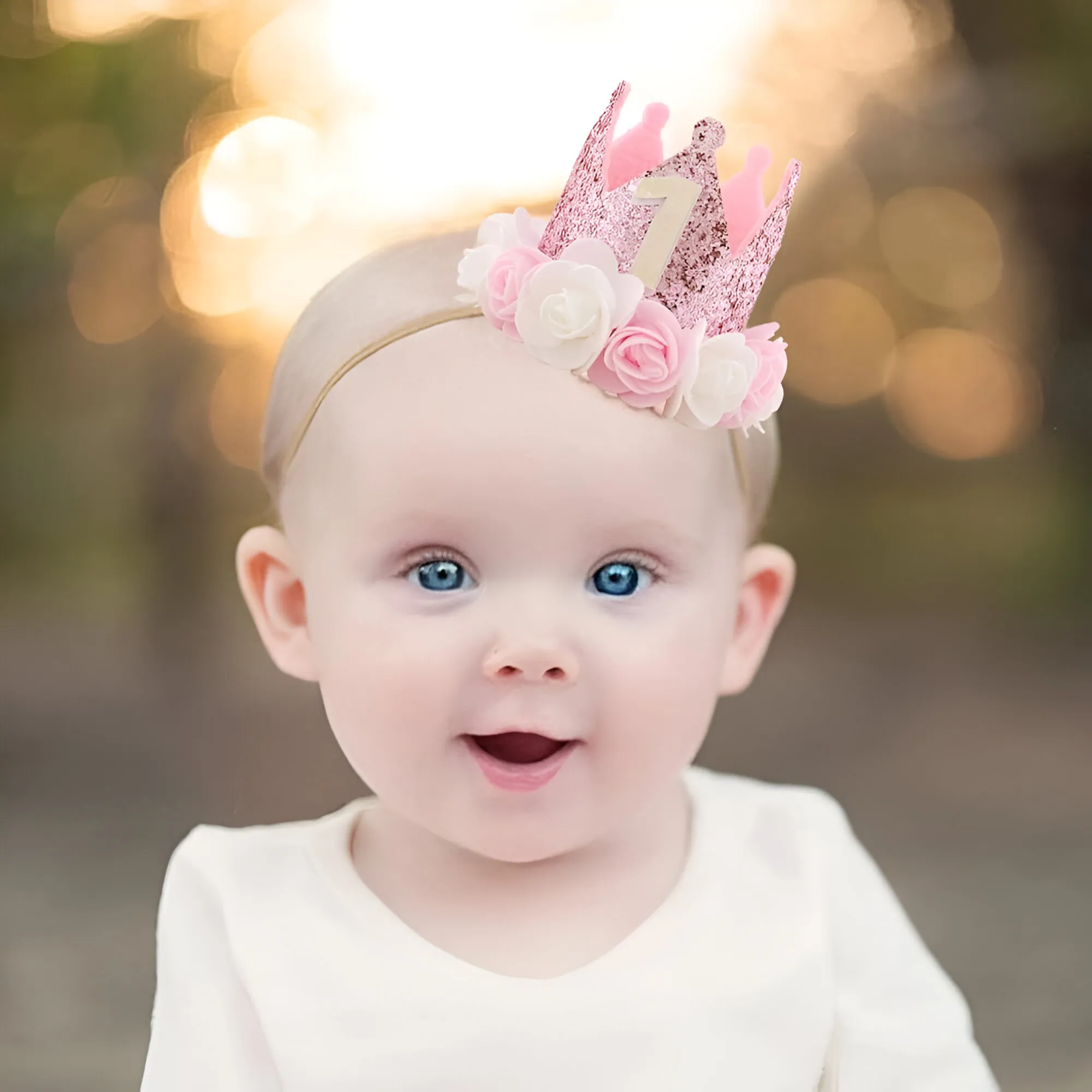 Pink And White Princess First Birthday Floral Felt Party Crown Tmb-124-1