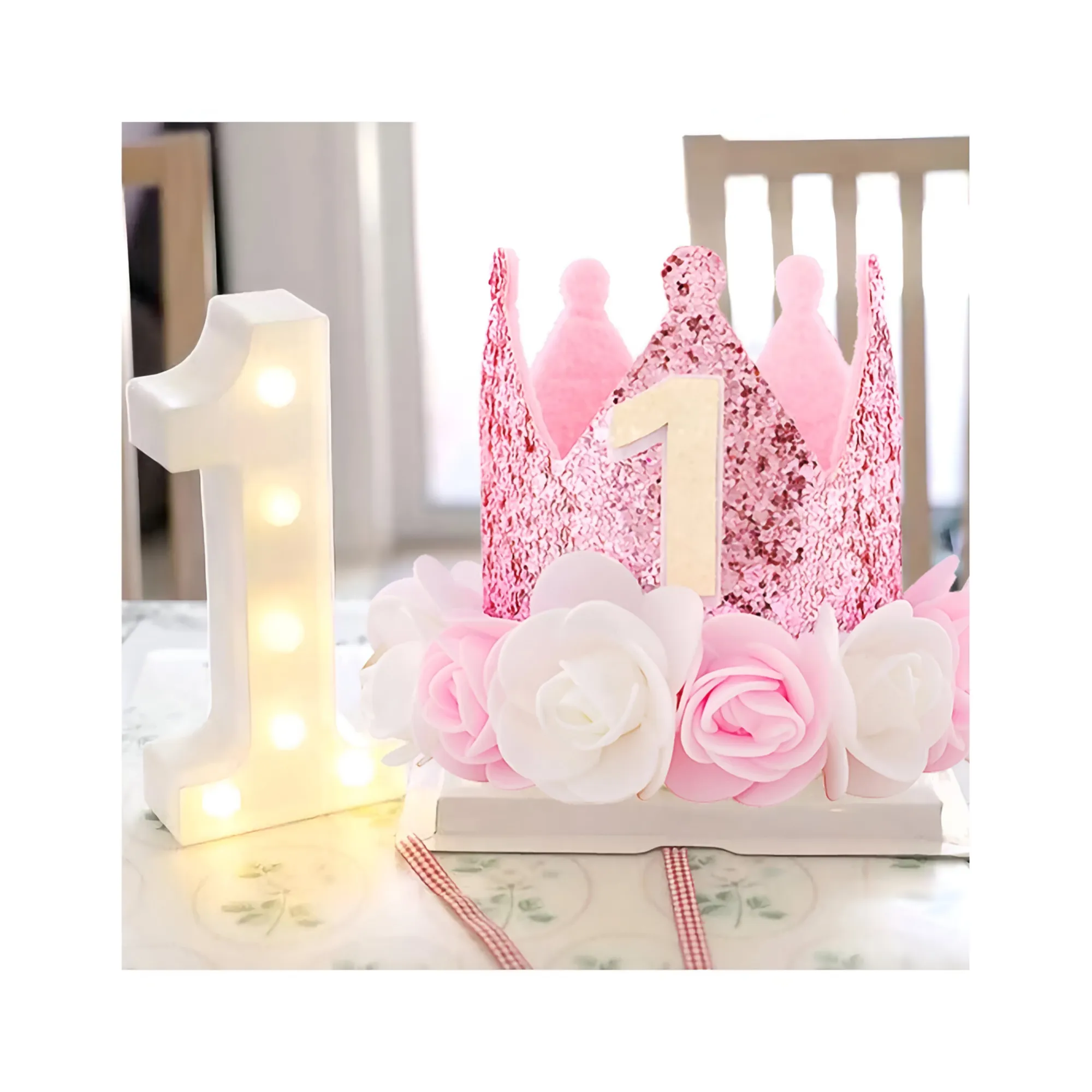 Pink And White Princess First Birthday Floral Felt Party Crown Tmb-124-1