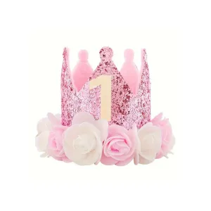 Pink And White Princess First Birthday Floral Felt Party Crown Tmb-124-1