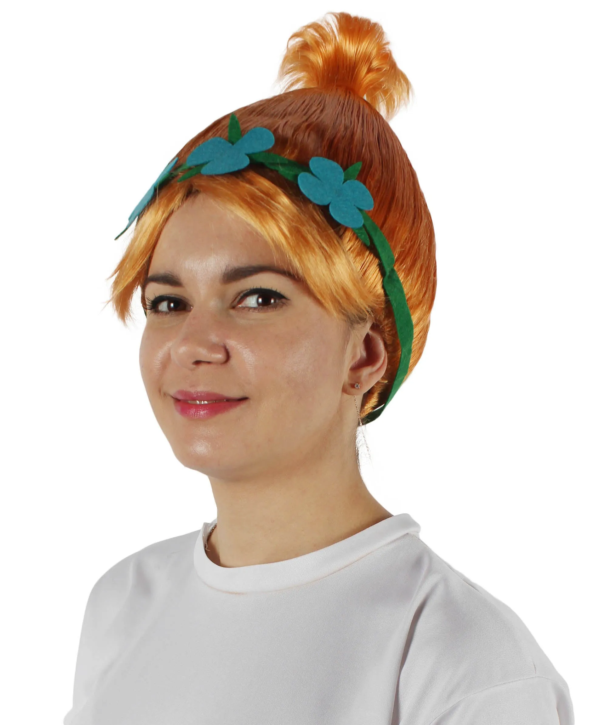 Princess Troll | Pink Pointy wig with Green and Blue Felt Flower Crown | Premium Halloween Wigs