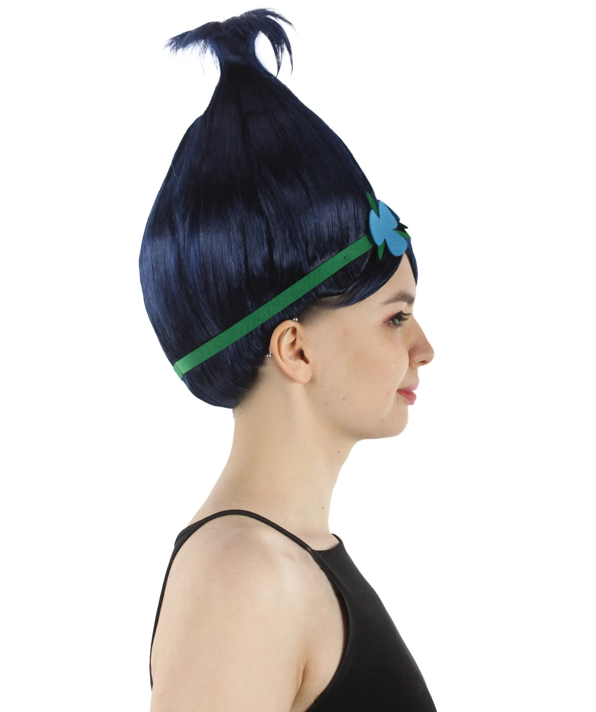 Princess Troll | Pink Pointy wig with Green and Blue Felt Flower Crown | Premium Halloween Wigs