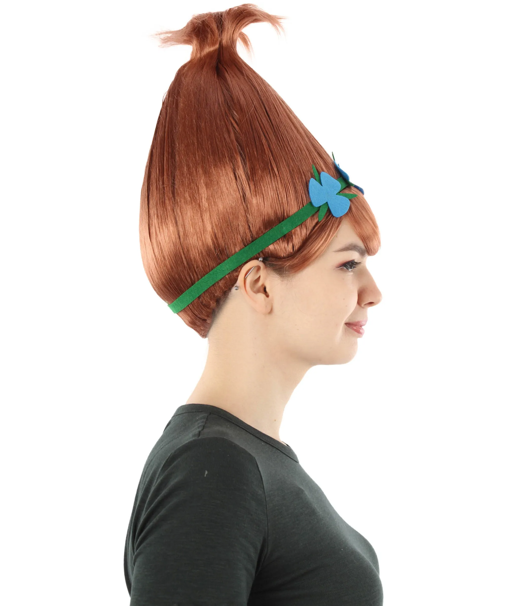Princess Troll | Pink Pointy wig with Green and Blue Felt Flower Crown | Premium Halloween Wigs
