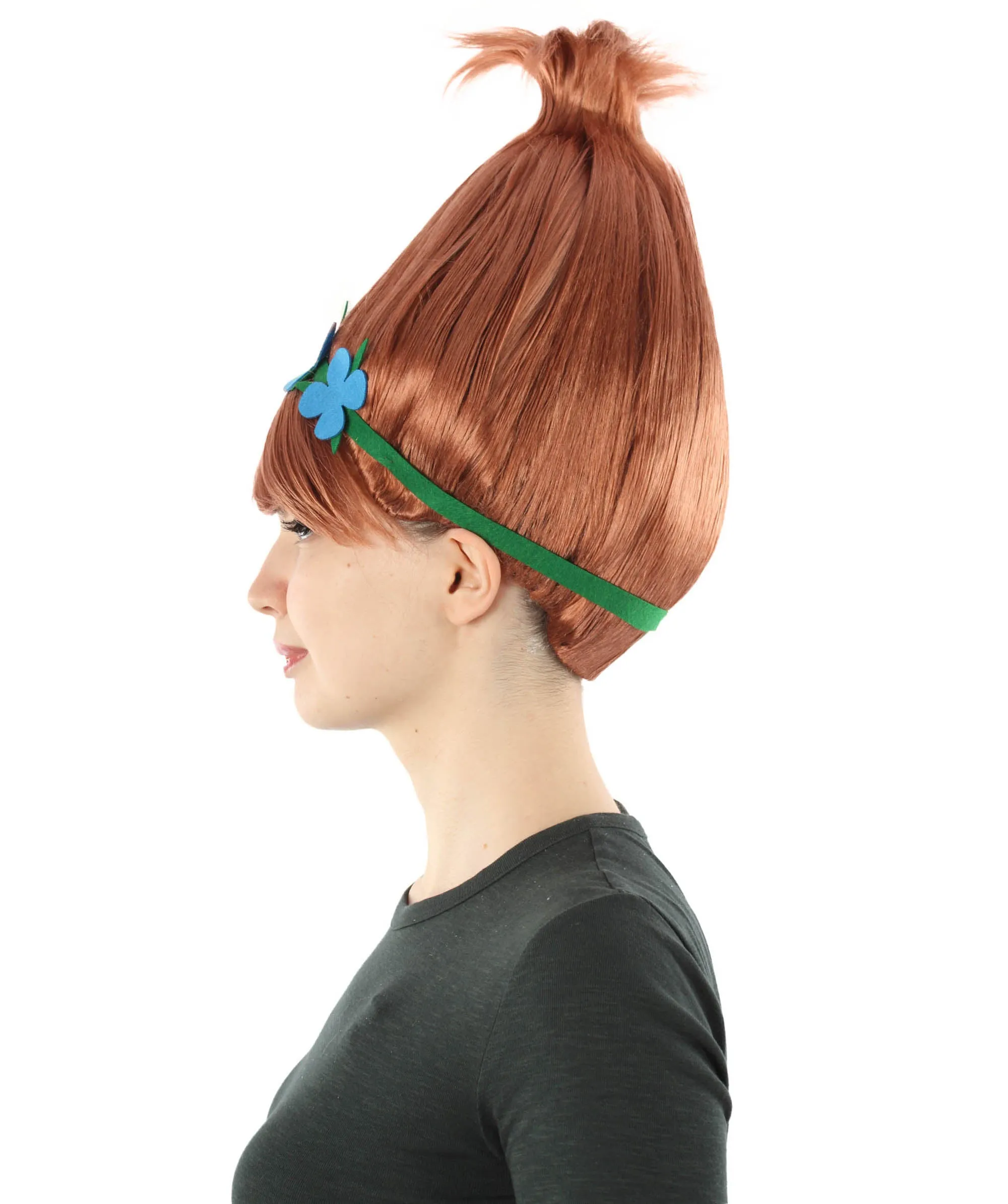 Princess Troll | Pink Pointy wig with Green and Blue Felt Flower Crown | Premium Halloween Wigs