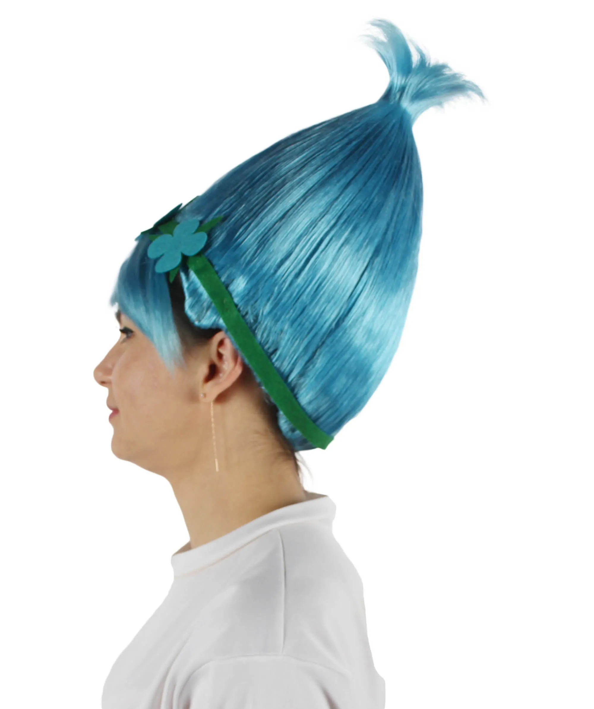 Princess Troll | Pink Pointy wig with Green and Blue Felt Flower Crown | Premium Halloween Wigs