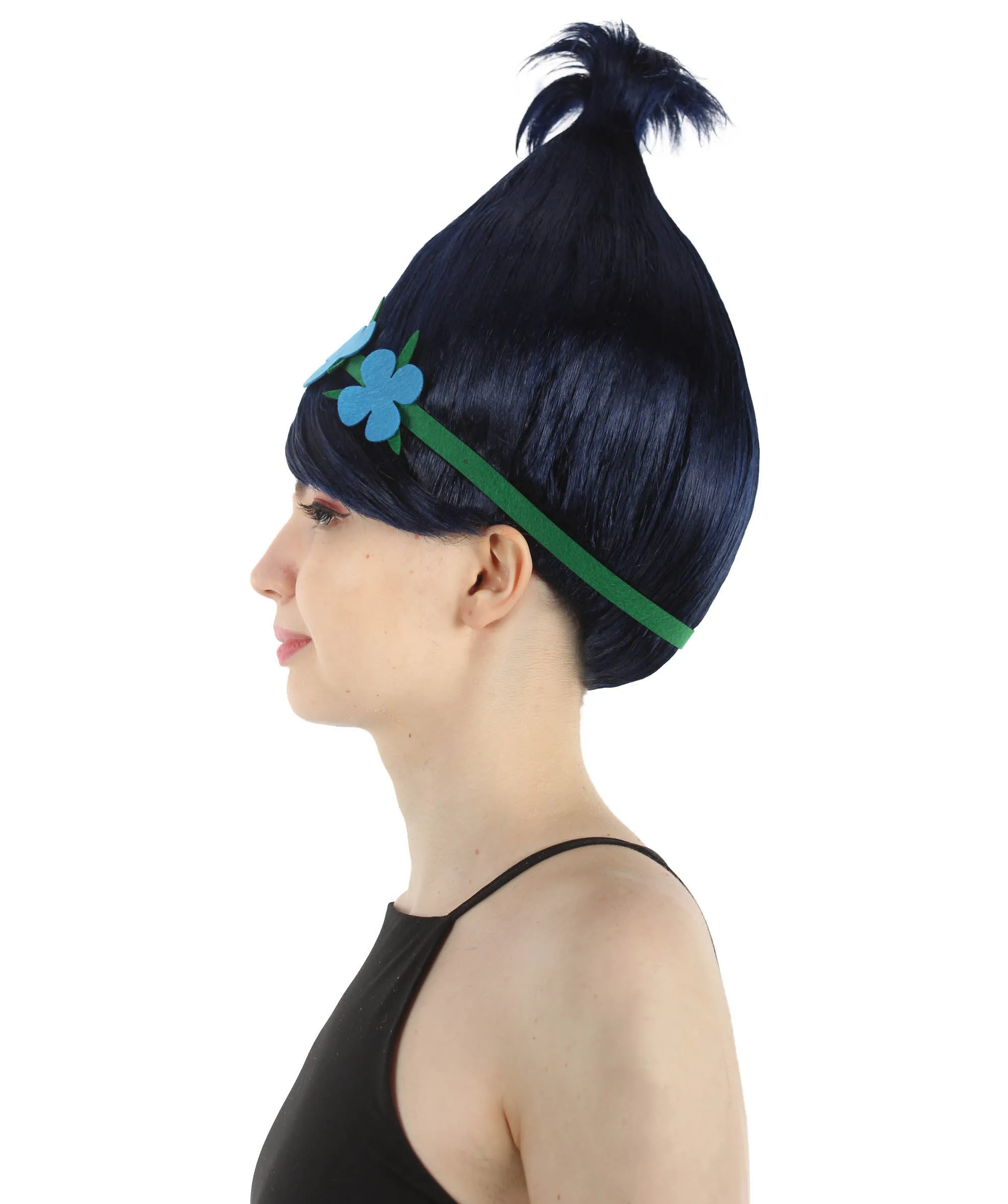 Princess Troll | Pink Pointy wig with Green and Blue Felt Flower Crown | Premium Halloween Wigs