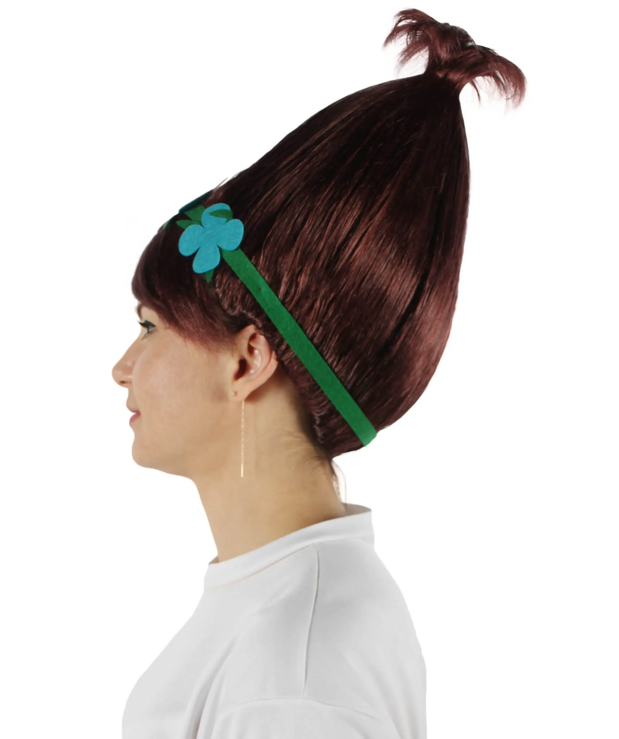 Princess Troll | Pink Pointy wig with Green and Blue Felt Flower Crown | Premium Halloween Wigs