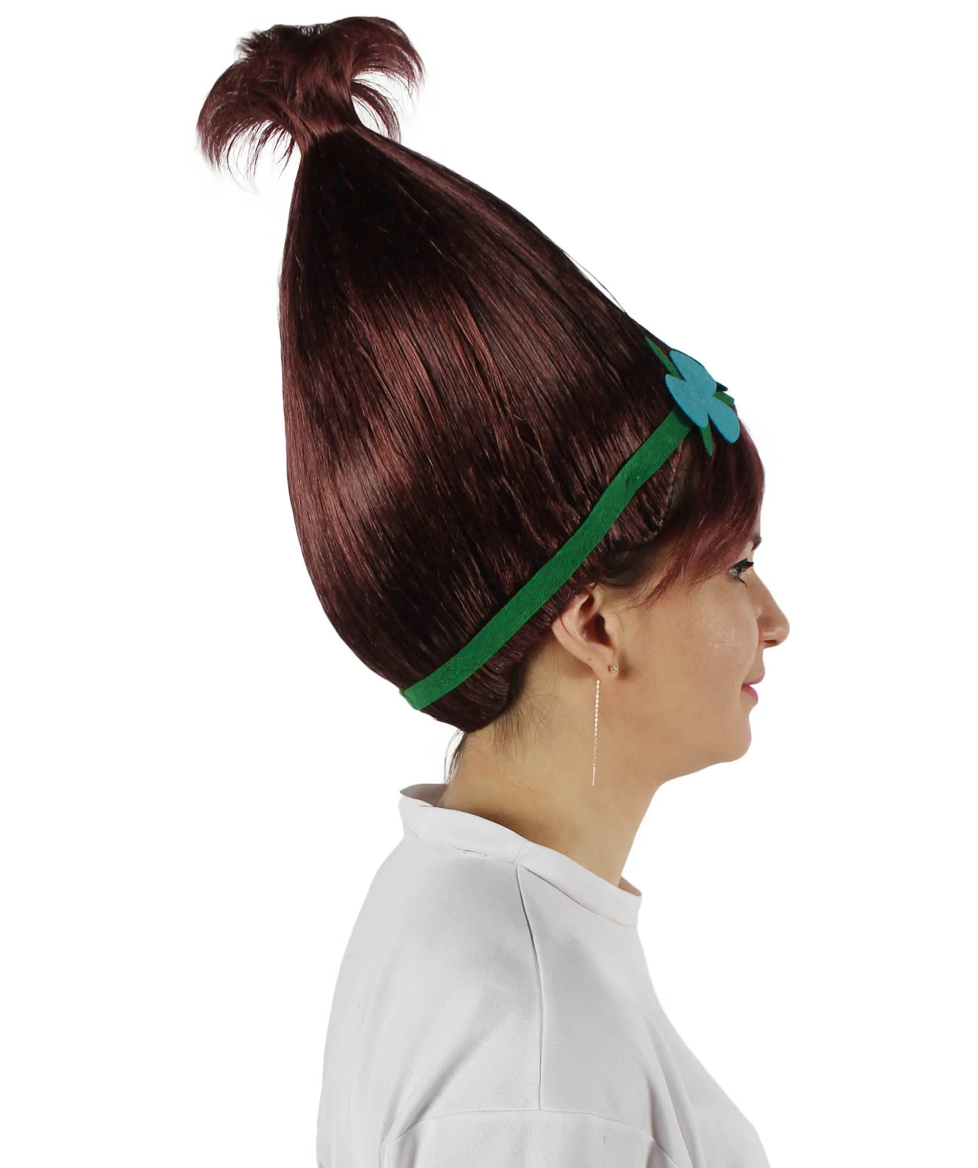 Princess Troll | Pink Pointy wig with Green and Blue Felt Flower Crown | Premium Halloween Wigs