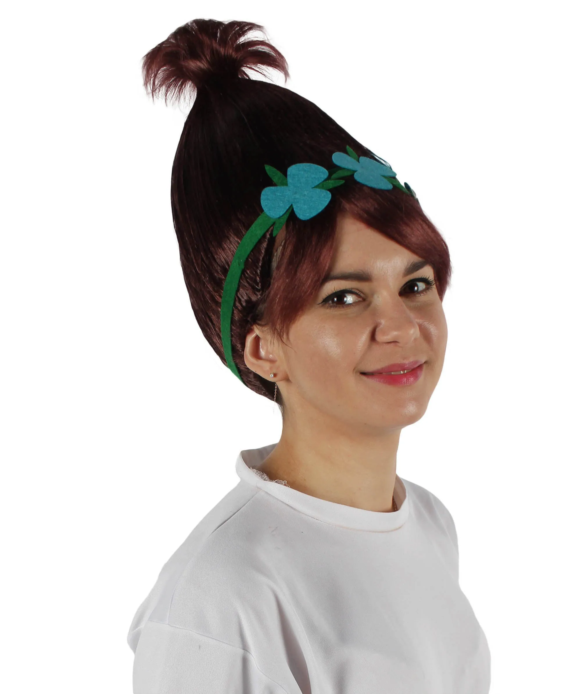 Princess Troll | Pink Pointy wig with Green and Blue Felt Flower Crown | Premium Halloween Wigs