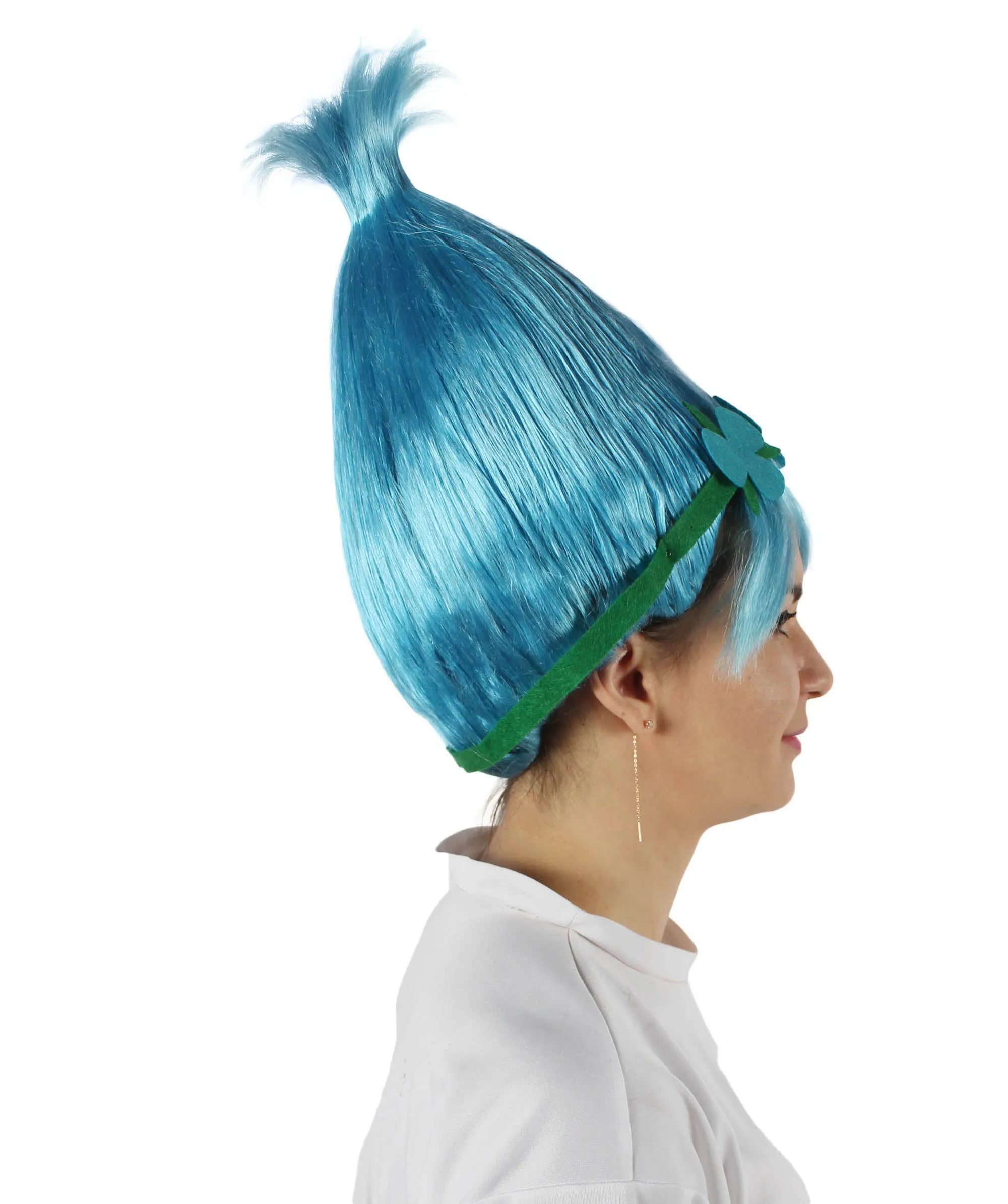 Princess Troll | Pink Pointy wig with Green and Blue Felt Flower Crown | Premium Halloween Wigs